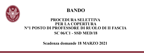 Procedura selettiva per la copertura di N. 1 posto di professore di ruolo di II fascia, SC 06/C1 - SSD MED/18