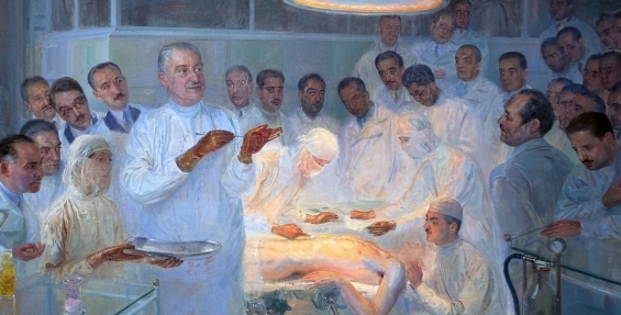 quadro "La scuola romana di chirurgia del Prof. Alessandri" opera di Roberto Fantuzzi