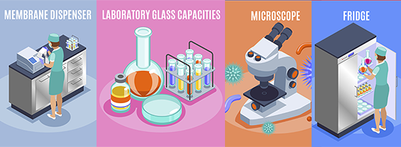 Infografica con quattro figure che rappresentano attività di laboratorio