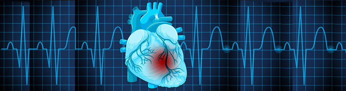 illustrazione di un cuore su uno sfondo blu con un tracciato ecg