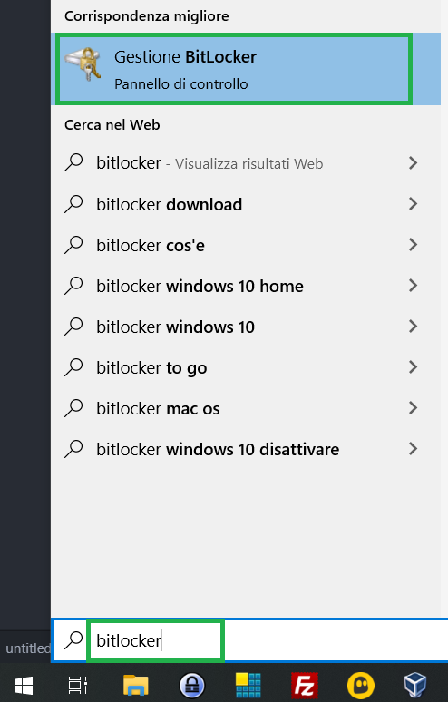 Ricerca Gestione BitLocker